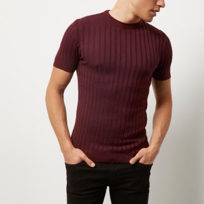 Dark purple chunky ribbed muscle fit T-shirt